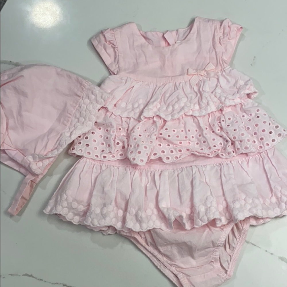 Mayoral dress, bloomer & bonnet